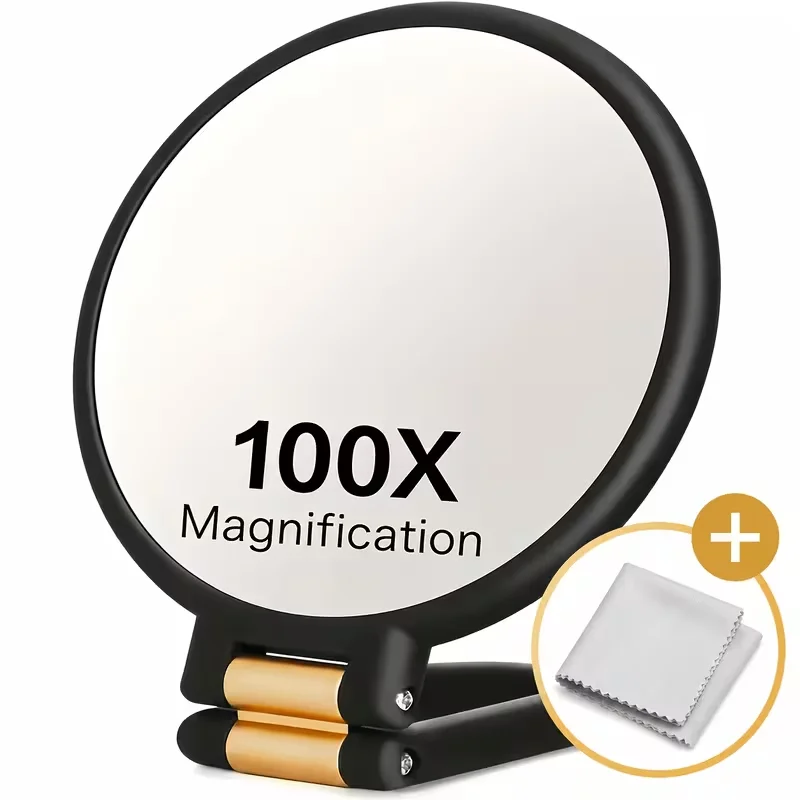 Miroir de maquillage HD double face 100X, style coffret cadeau, avec chiffon de nettoyage délicat, cadre de luxe multicolore avec un rendu exceptionnel