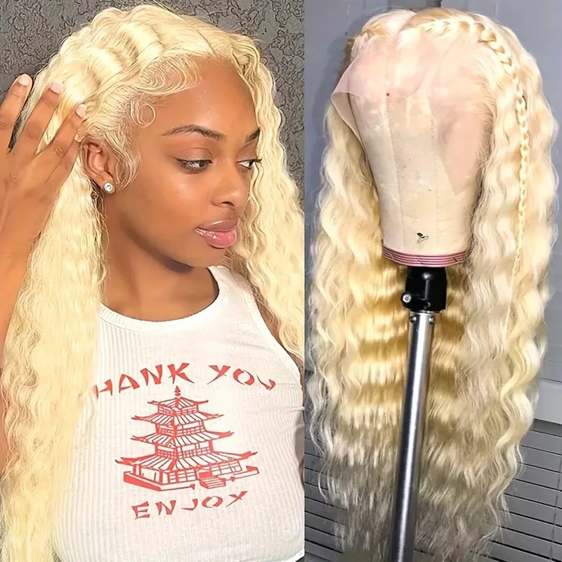 

30 Inch 13X6 613 Deep Wave Lace Frontal Wigs Water Wave Wigs Long Curly Wave 613 Blonde Wigs Pre Plucked For Women 250% Density