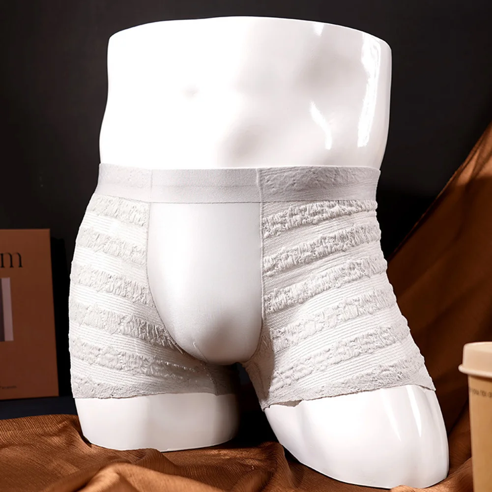 

Men Wrinkle Jacquard Briefs Solid Boxers Underwear Mesh Sheer Lingerie Mid Rise Trunk Soft Sleep Panties Sexy Accessories Hot
