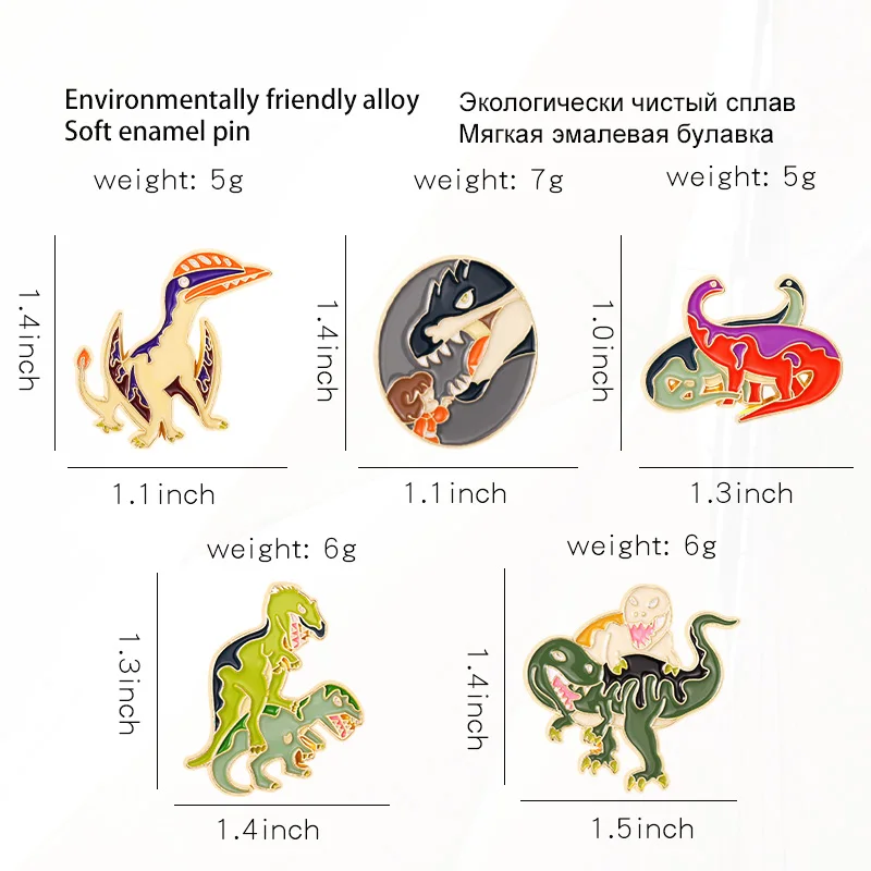 Emblemas de lapela para crianças, broche de esmalte personalizado T-Rex dinossauros, joias criativas para amigos, luta de dino