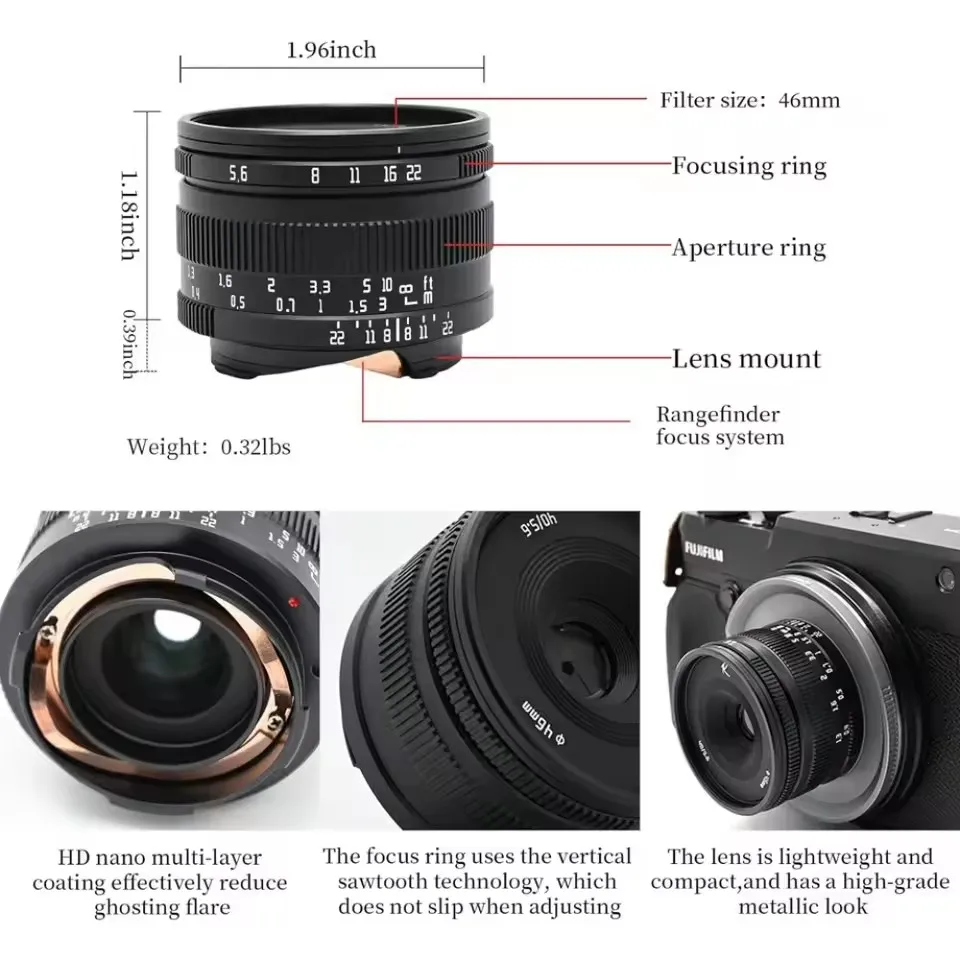 AstrHori 40mm F5.6 Full Frame Manual Focus Prime Lens  Lightweight Compatible with Leica M Mount M3 M5 M10R Mirrorless Cameras