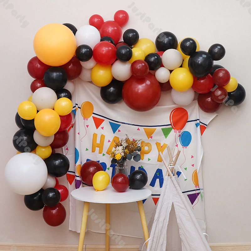 Disney 133pcs Matte Red Black Balloon Garland Mickey Theme Birthday Decoration DIY Balloon Arch Kit Baby Shower Decor Air Globos