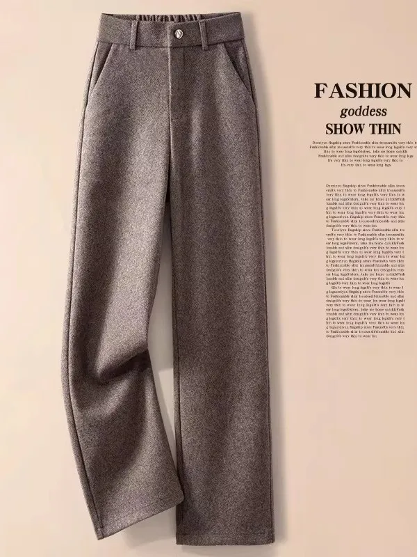 

Шерстяные брюки Thiened с высокой талией, на подкладке, свободные, с широкими штанинами, осенне-зимние повседневные брюки для женщин, для работы и отдыха