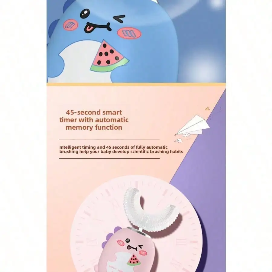 Popular Children's U-Shaped Electric Toothbrush Cartoon Little Dinosaur Electric Children's Toothbrush Silicone U-shaped Toothbrush For Little Kids Household Brushing 1Pack Children's Day Gift No Hurt Gums Full Mouth Cleaning Baby Toothbrush