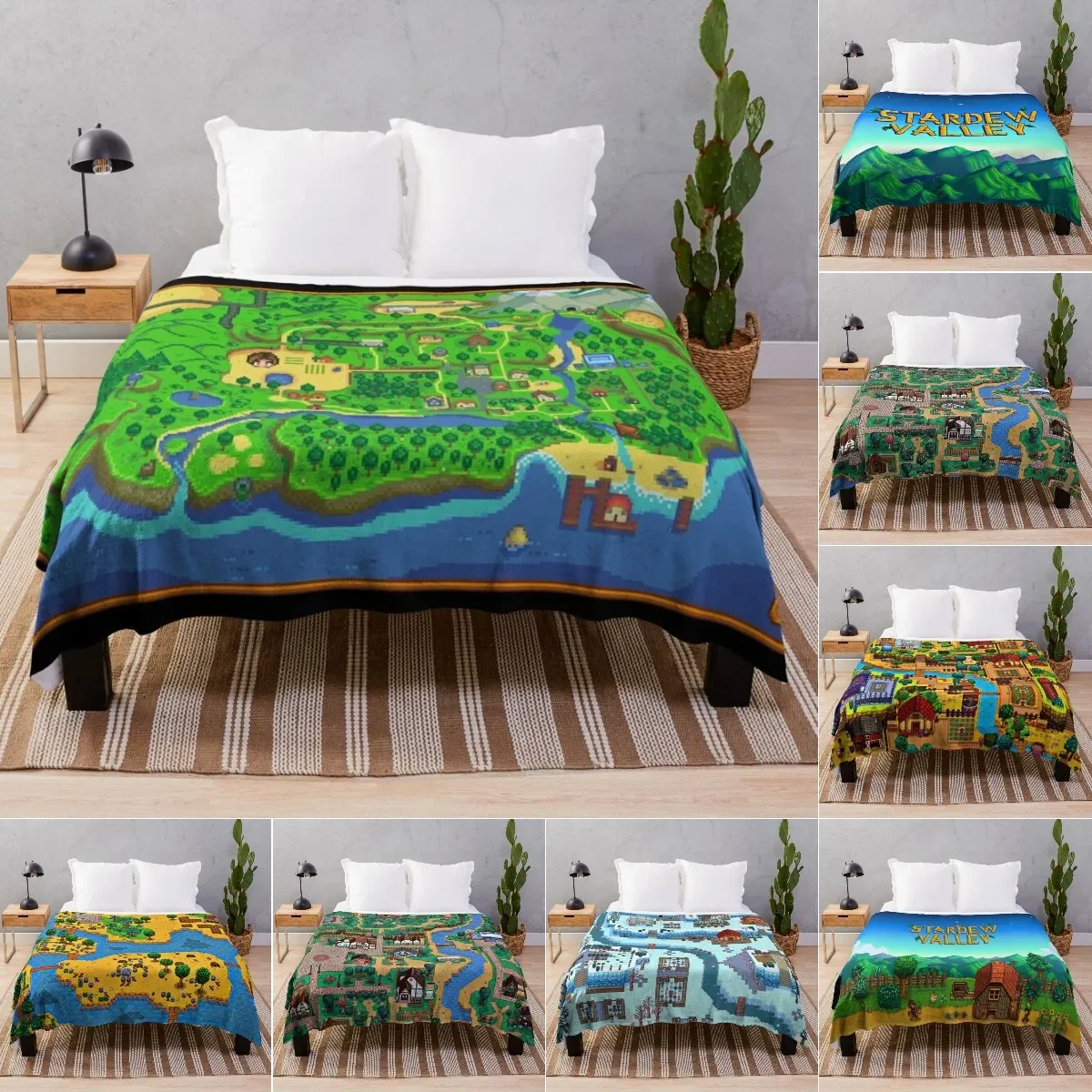 Stardew Valley Map Throw Blanket, Anime Ultra Soft Plush Lightweight Flannel Fleece Blankets for Bed Sofa Living Room Bedroom