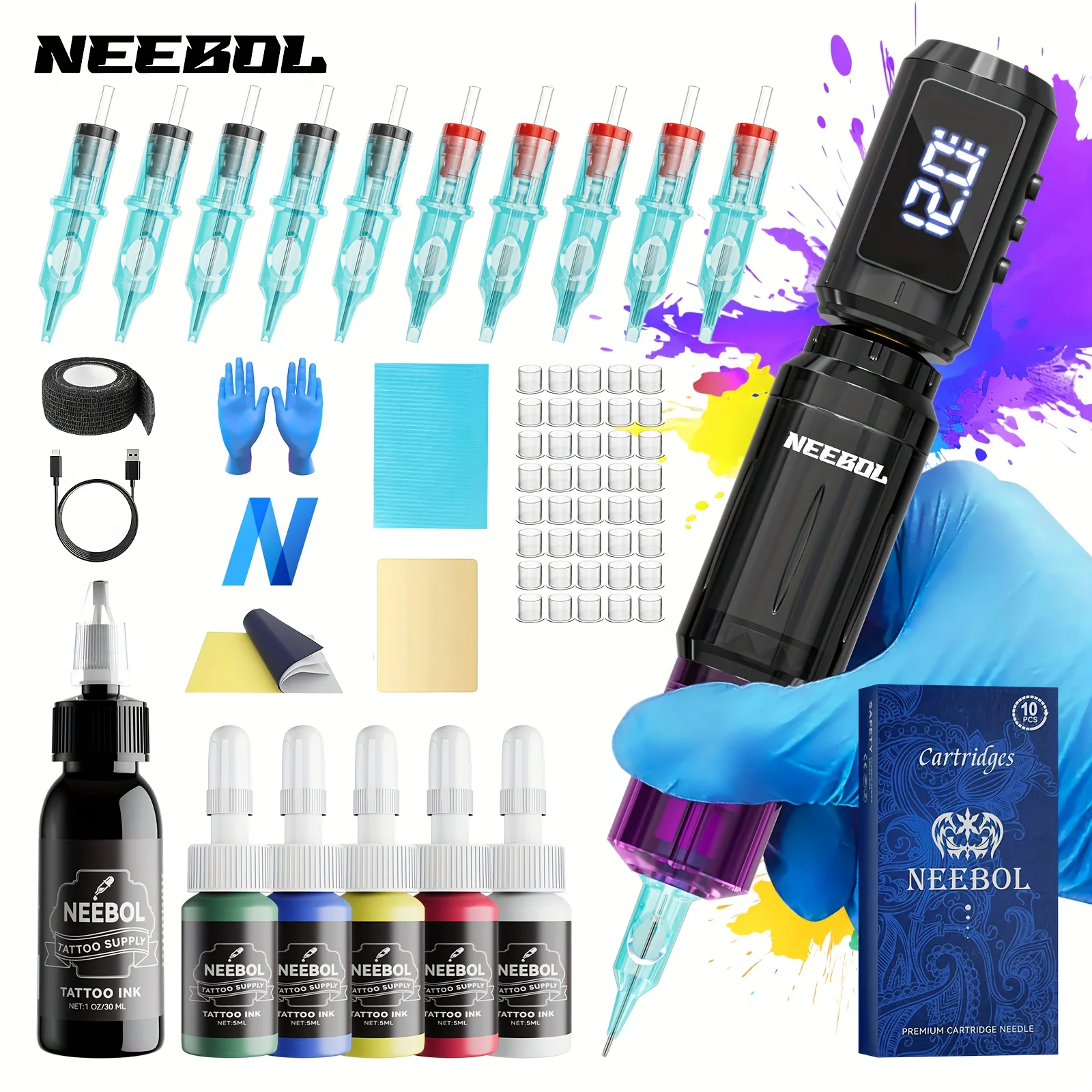 

Полный набор для татуировки Набор ручек для татуировки Neebol для перманентного макияжа Набор машинок для татуировки Горячий источник питания для татуировки Набор пистолетов для татуировки