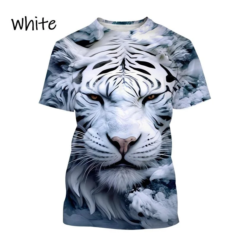 Camiseta Com Estampa Tigre 3D Masculina E feminina, branca, animal, legal, casual, Estilo Harajuku, rua, Nova moda, verão