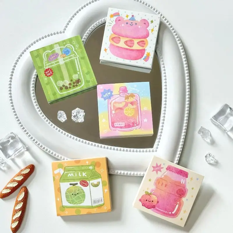 3Pcs Cute Cartoon Food Series Memo Sticker Message Paper DIY Non Sticky Message Notes Handmade Materials Scrapbook Decoration