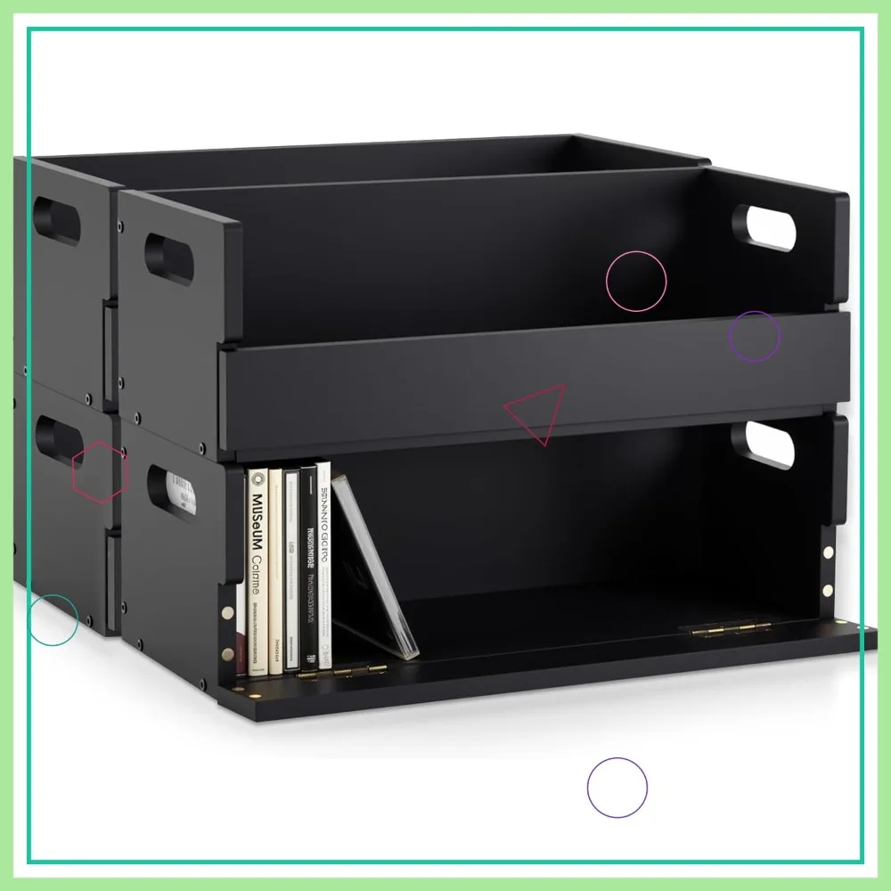 4 Wooden CD Storage Box Sets with Magnetic Flap, Stackable Design, and Carrying Handles for Organizing CDs, DVDs, and Tapes