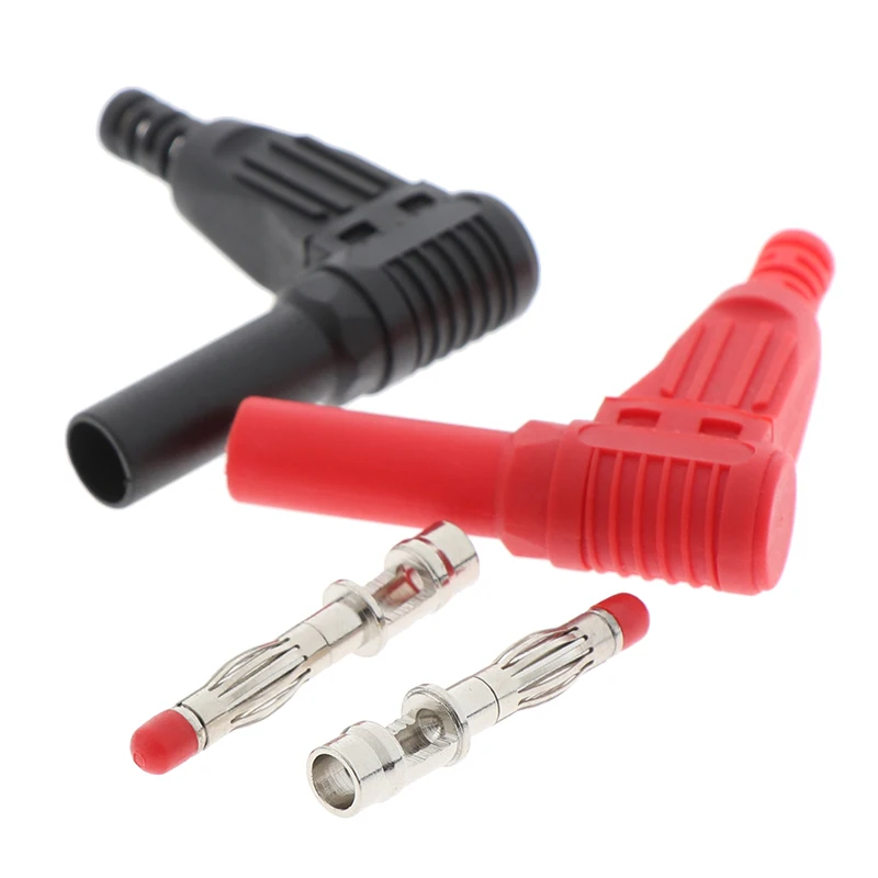 2Pcs Red+Black 4mm Male Right Angle Insulation Wire Solder Type DIY Banana Plug Connector Adapter Multimeter Test Accessories