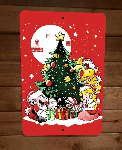 Feliz Natal Placa de Metal Decorativa para Parede Super Video Game