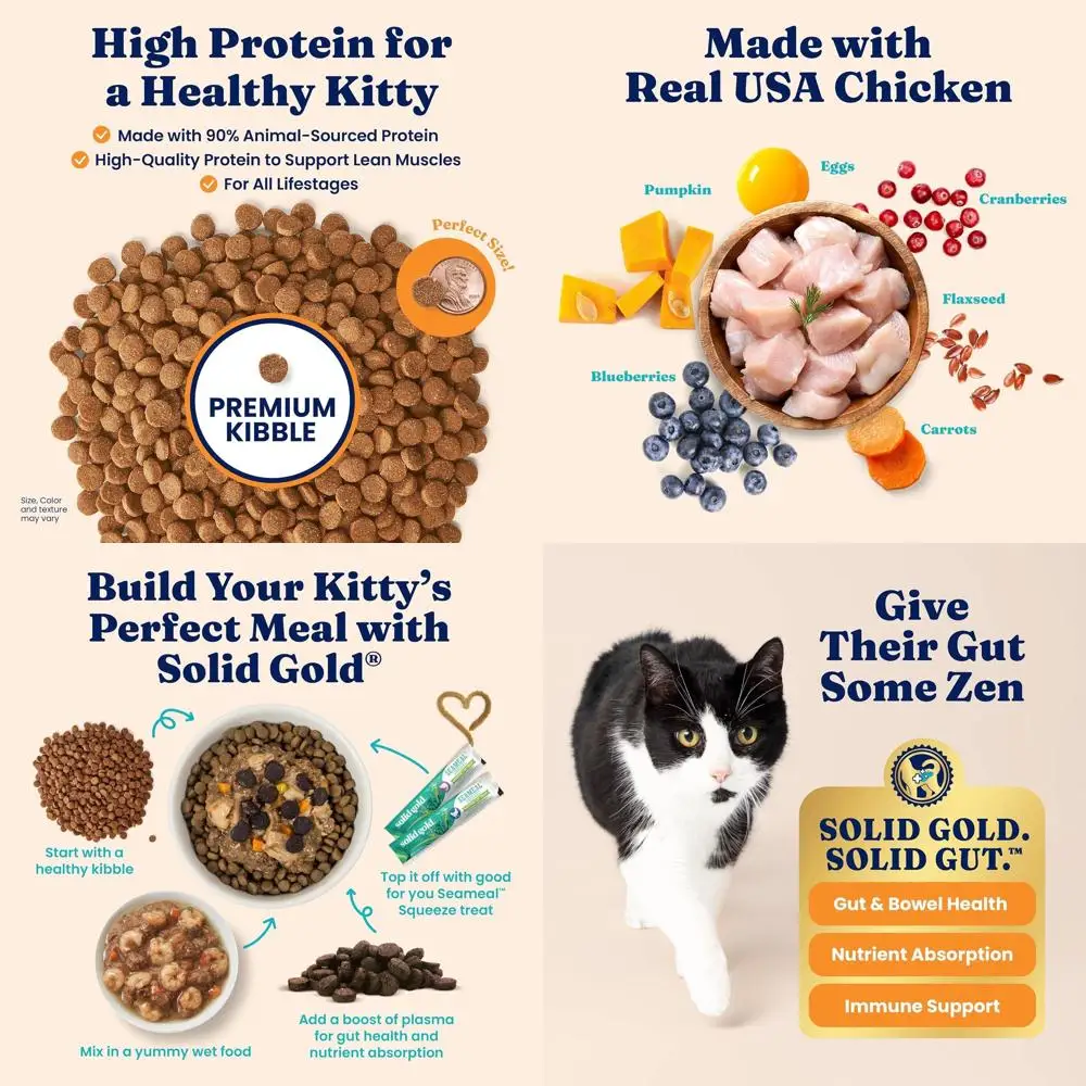 

Grain-Free, Gluten-Free Chicken Dry Cat Food with High Fiber for Gut Health - Suitable for All Ages, 12 lbs