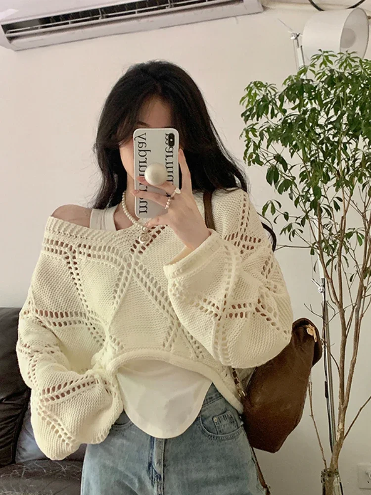 Sweater Women Spring Pullover Girls Sweater Oversize Knitted Summer Tops Vintage Long Sleeve Fall Female Outerwear Knitting Thin