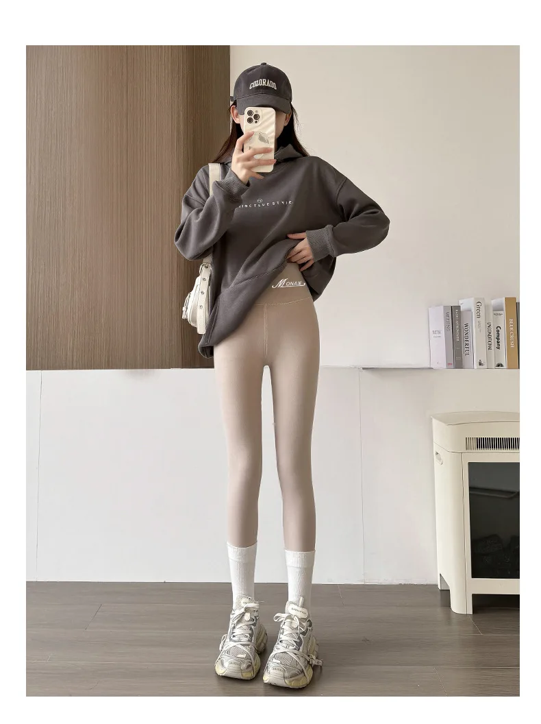 Winter-Kaschmir-Leggings für Damen, solide warme Leggings, hohe Taille, schlanke, dehnbare Hose, große Größe, Hinzufügen von Samt und Verdickungshosen – Detail 17