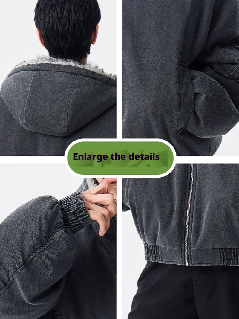 

Winter Down Jacket MenS New Mountain Sculpture Hooded OnePiece Down Jacket Warm And Thickened Denim Casual MenS Jacket