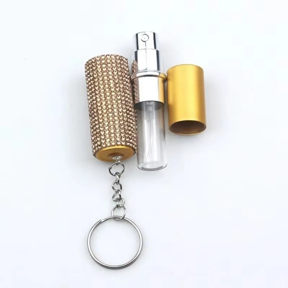 Portable 5ml Spray Bottle Keychain Empty Mini Perfume Bottle Rhinestone Reusable Key Ring Keychain Accessories