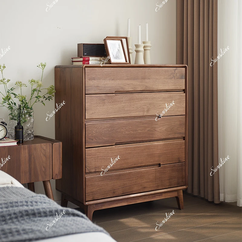 

Black walnut chest of drawers Modern minimalist bedroom storage, multifunctional drawers, eco-friendly furniture