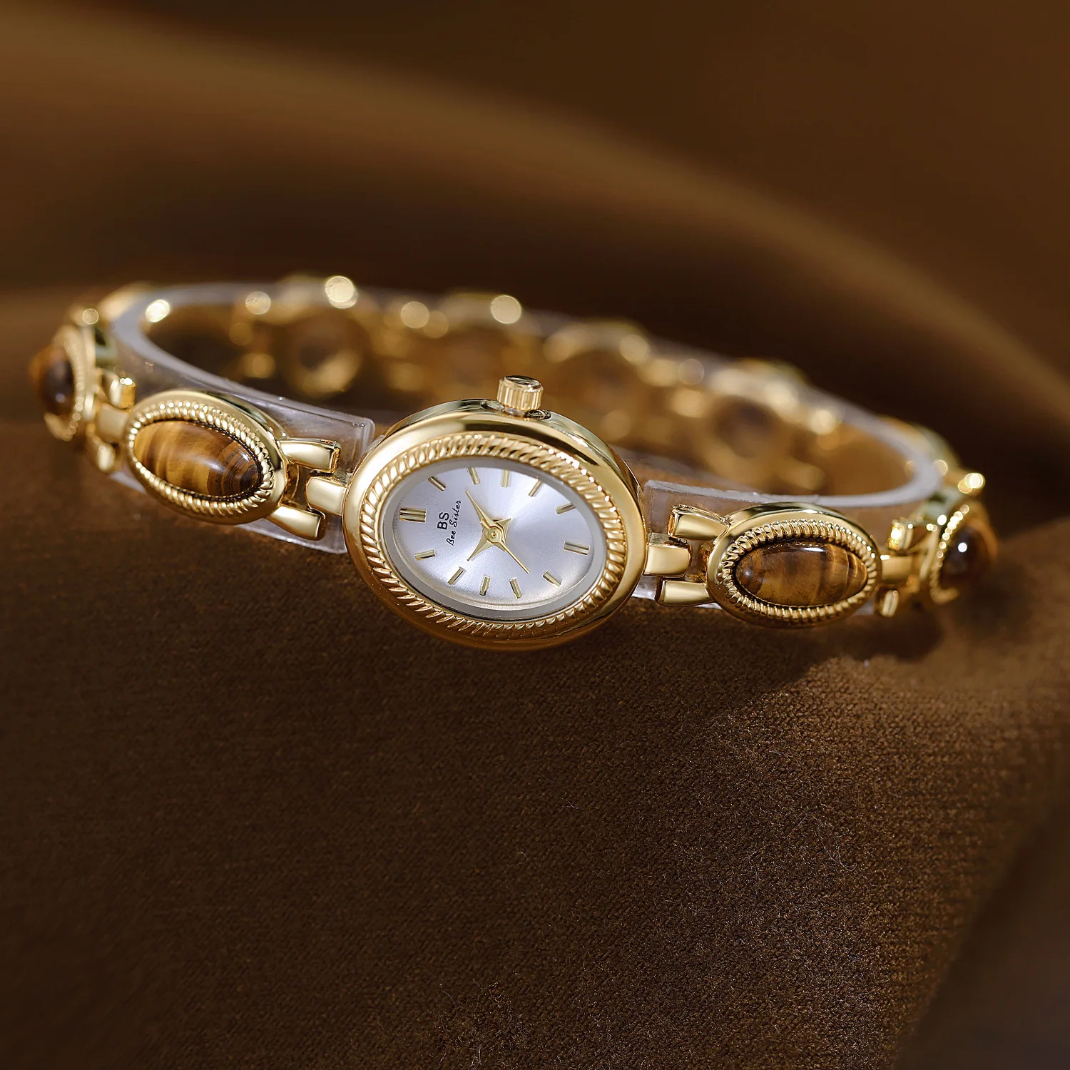 Винтажные женские часы, золотые элегантные часы с тигровым глазом и нефритовым браслетом, 2022, высококачественные ретро водонепроницаемые усовершенствованные женские часы-цепочка