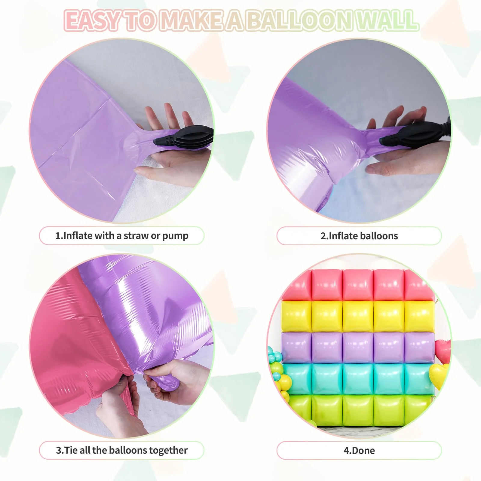 Rosa Regenbogen Quadratischer Aluminiumfolienballon Wand Doppelseitiger quadratischer Ballon Geburtstag Party Dusche Hochzeitstag Dekoration – Detail 2