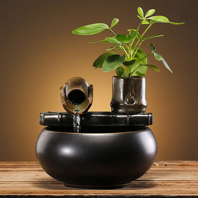VINRITO Keramik-Katzenbrunnen für den Innenbereich, Zen-Trinkbrunnen für Katzen, Desktop-Wasserfall, Hunde-Wasserbrunnen, Aquarium-Landschaftsdeko, Haustierbrunnen 5