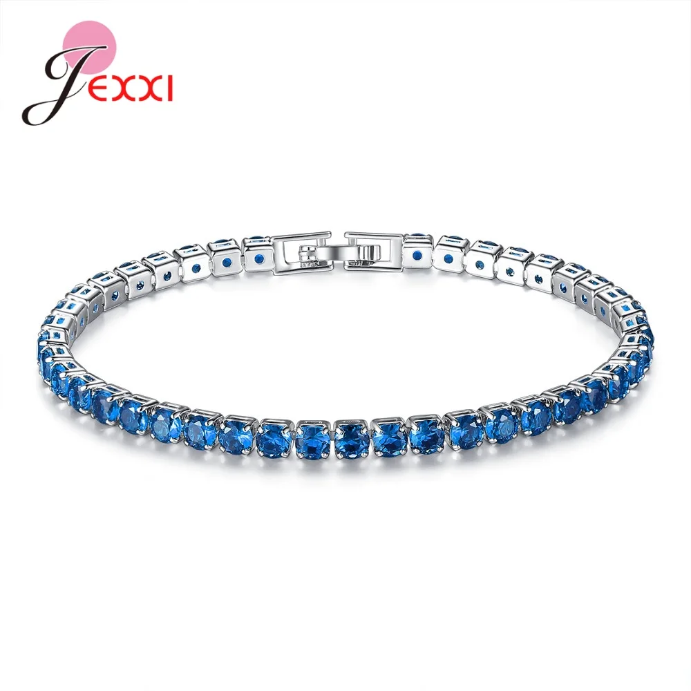 Solid 925 Sterling Silver Shiny Cubic Zirconia Tennis Bracelet Bangle For Women Wedding Fashion Jewelry Wholesale  Birthday