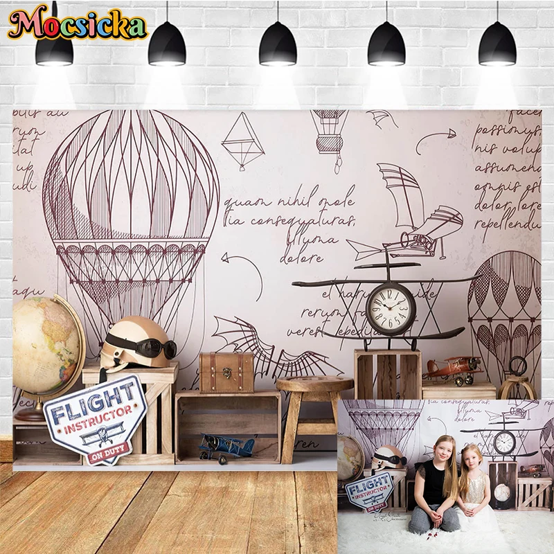 Mocsicka Newborn Baby 1st Birthday Party Photography Background Boys Girls Cake Smash Photo Backdrop Hot Air Balloon Decoration