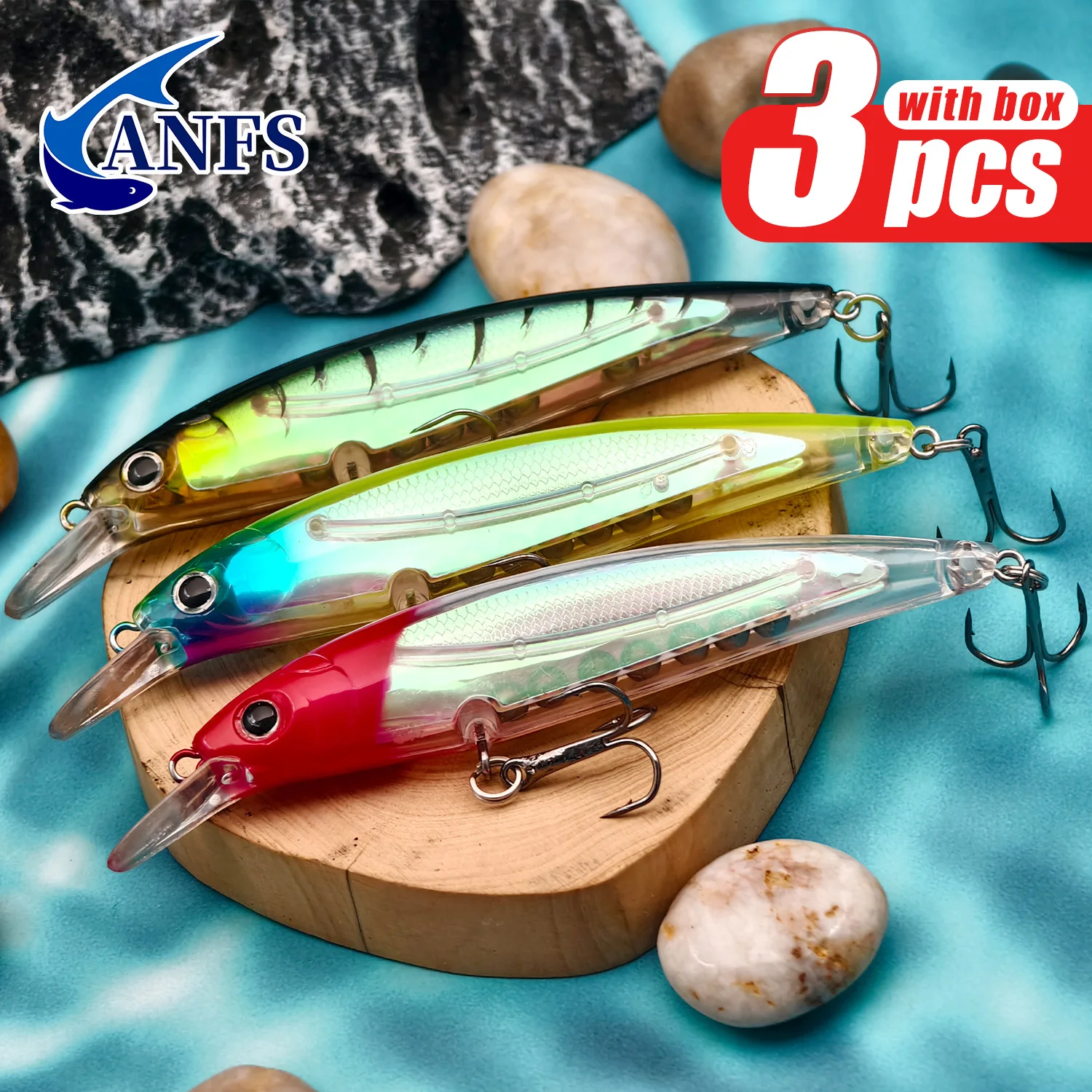 طُعم صيد السمك ANFS مكون من 3 عبوات مع صندوق تخزين، طُعم صناعي على شكل أسماك غرق، أشياء صيد رائعة للصياد #2