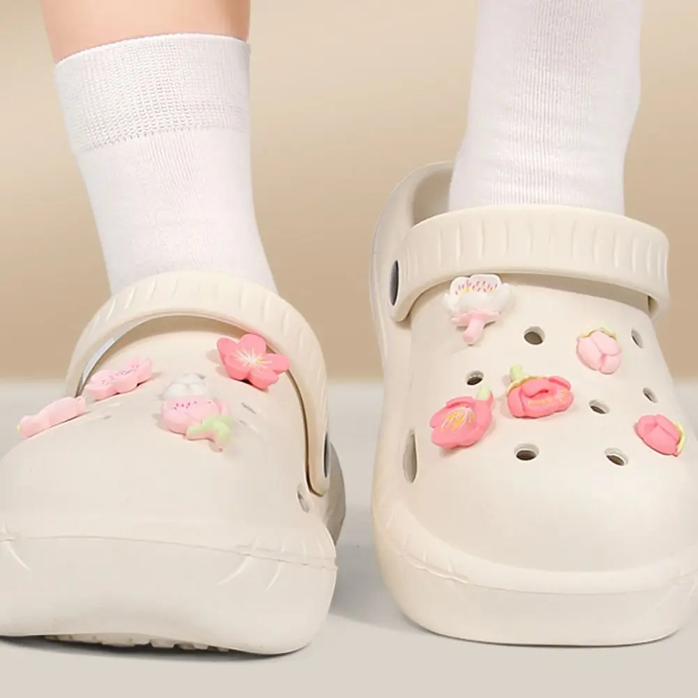 10Pcs New DIY Flower Shoe Charms Detachable Resin Shoe Decorations Peach Blossom Hole Shoe Charms Set Summer Shoe Accessories