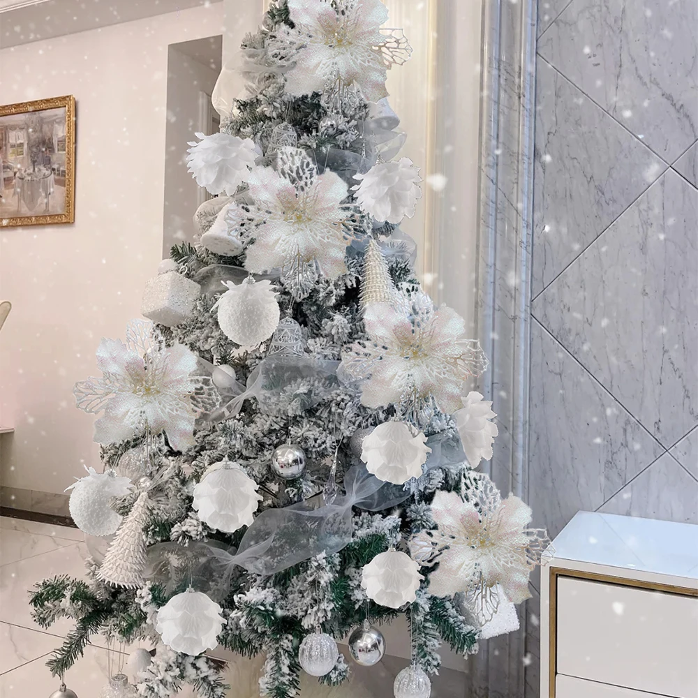 3pcs/Box 8cm Christmas Tree Ornaments White Petal Shape Balls Foam Snow Ball Xmas Hanging Pendants New Year Party Decor Navidad