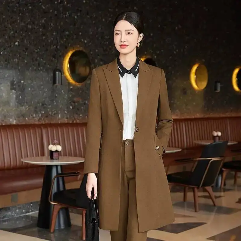 High Quality Fabric Autumn Winter Formal Elegant Styles Middle Long Windbreaker Professional Office Work Wear Career Interview