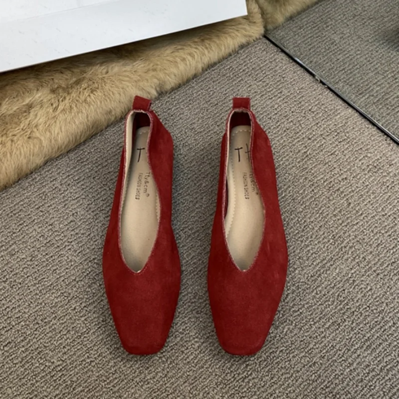 Bailamos-Ballerines Carrées Rouges et Souples pour Femme, Chaussures de Soirée Décontractées, Vintage