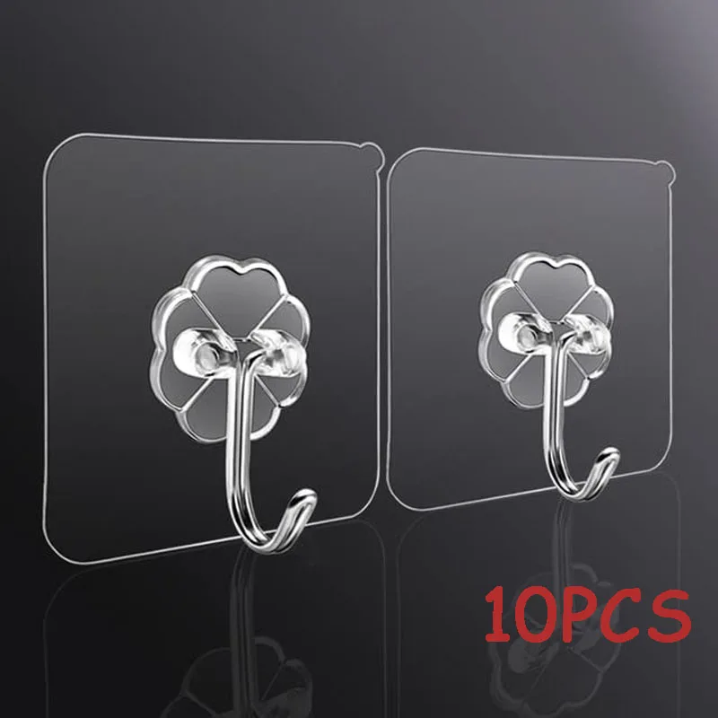 10 Pcs Transparent Hooks For Bathroom Self Adhesive Door Wall Hook Hanger Suction for Kitchen Storage Towel Hanging Hooks