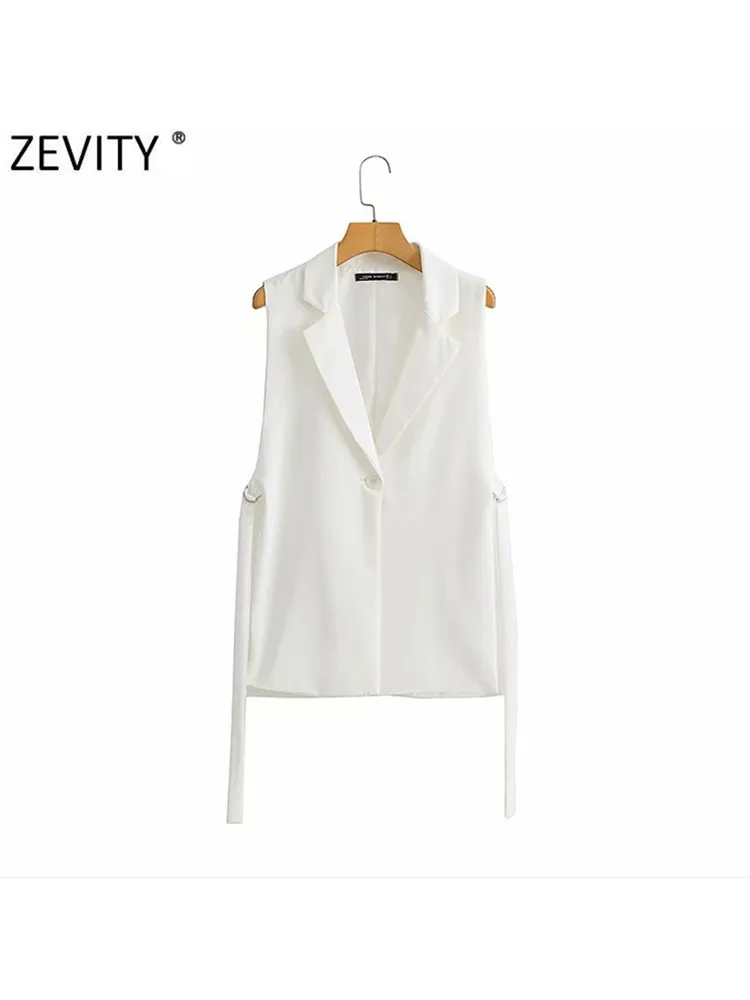 Zevity Women 2021 Fashion Solid Side Split One-Button Vest Vintage Female Sleeveless Outerwear Suit Chic Outwear Waistcoat CT734