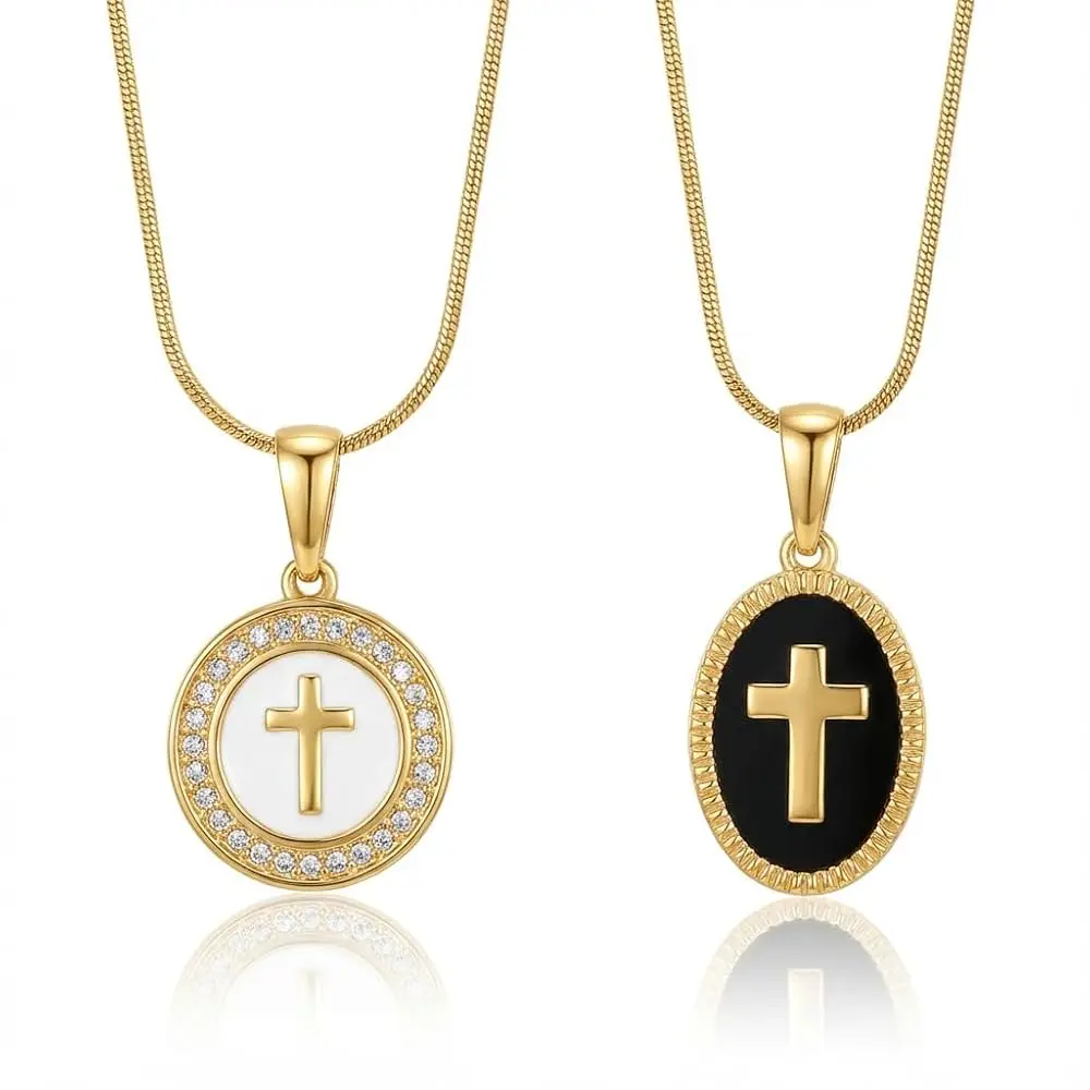 

Cross Necklace for Women Dainty 14k Gold Plated Black and White Enamel Faith Jewelry Simple Pendant Charm Necklaces Valentin
