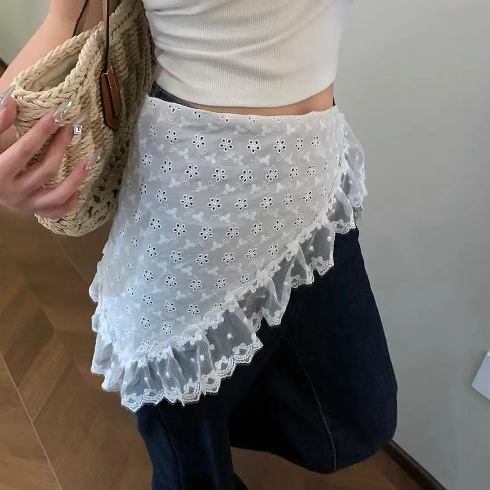 Y2K ذات الاستخدام المزدوج الدانتيل تقليم الشعر وشاح الدانتيل مكدسة الحجاب المطرزة الأزهار وشاح للرقبة عصابات للنساء الفتيات الدانتيل منديل #4