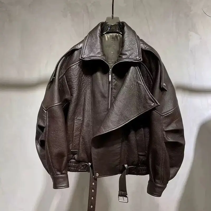 Утолщенная импортная кожаная куртка из овечьей пены, кожаная хлопковая куртка, женская новая кожаная женская куртка-локомотив