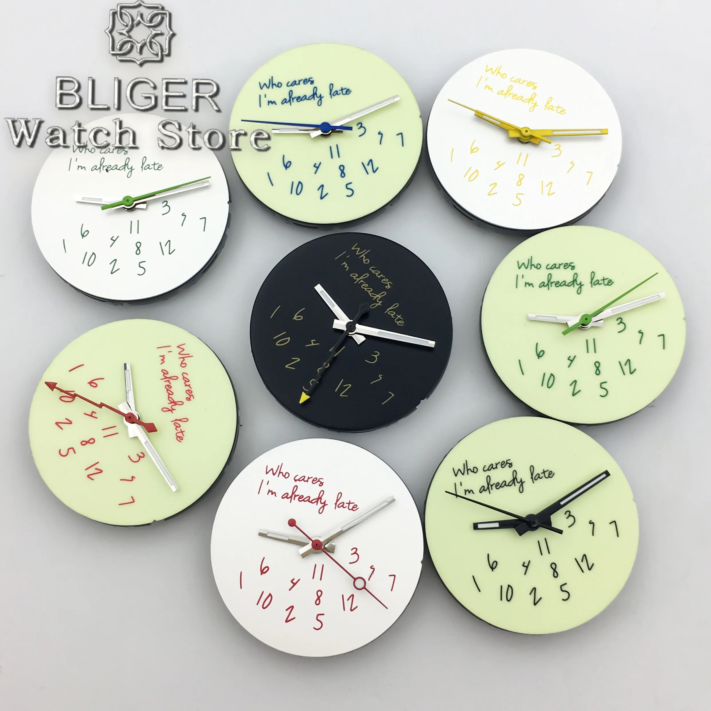 BLIGER High Quality C3 Green luminous Hands and Watch Dial Set 29mm DIY Watch Faces Fit NH34 NH35 36 ETA2824 36 PT5000 Movement