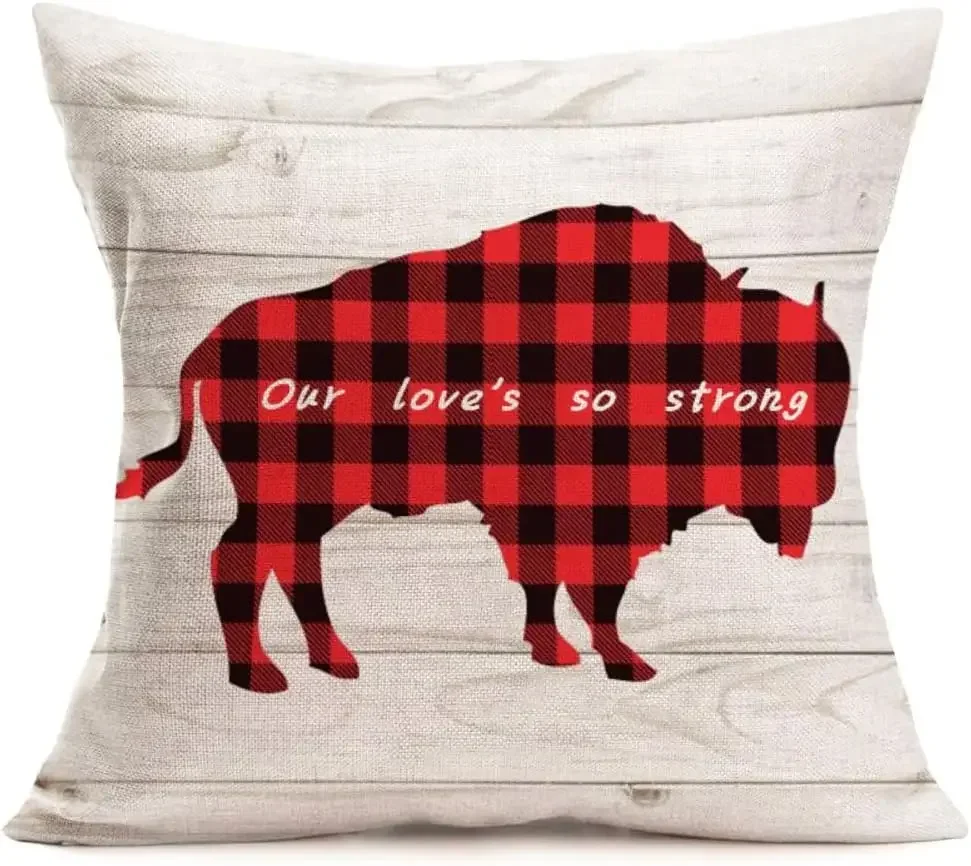 Throw Pillow Cover Red and Black Plaid Sweet Love Home Decorative Pillowcase Farmhouse Sofa Decorative Cushion Cover Pillowcase