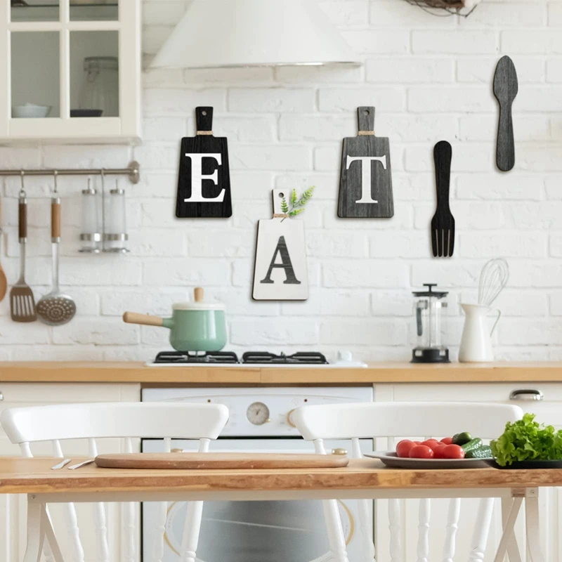 

Wall decoration Cutting Board Eat Sign Set Hanging Art Kitchen Eat Sign Fork and Spoon Wall and Kitchen Decor,B
