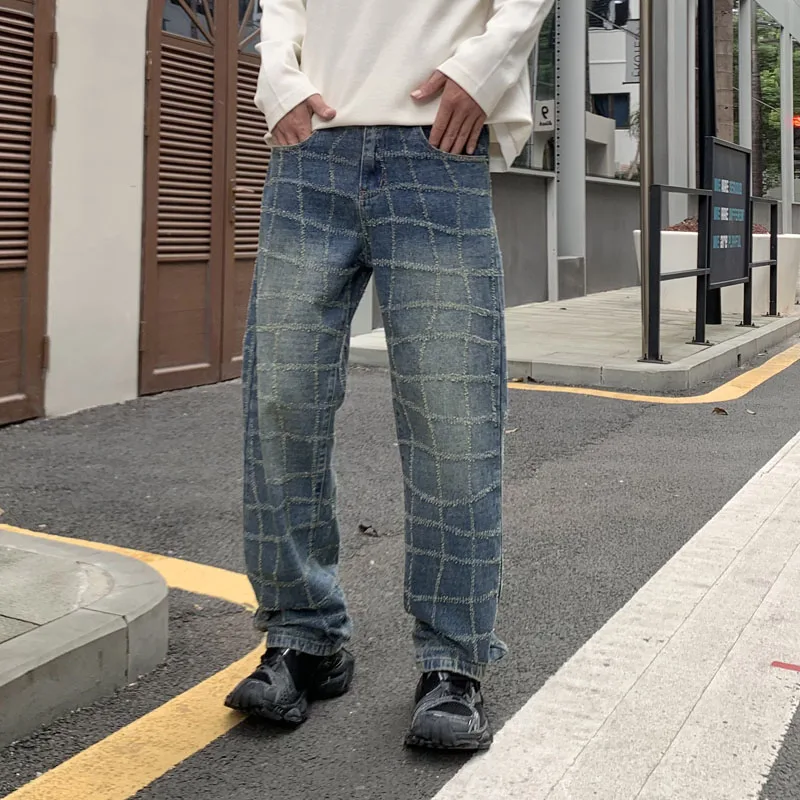 

New Slim Loose Fit High Street Casual Wide Leg Rugged And Handsome Long Pants High-End Straight Leg Jeans For Men