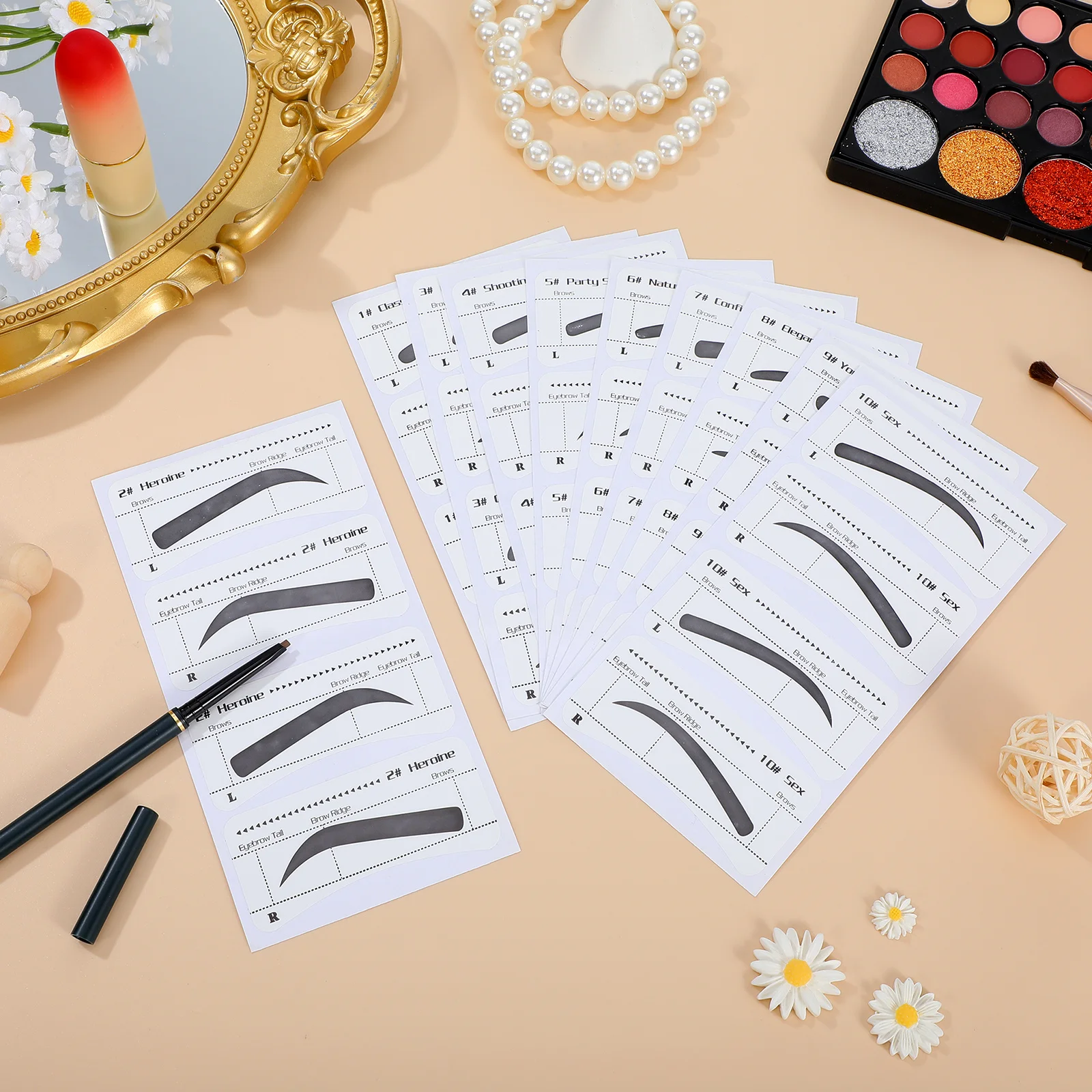 10Pcs Adhesive Eyebrow Stencils Precise Eye Brow Grooming Templates Natural Shape Shaping Tools DIY Makeup Beauty