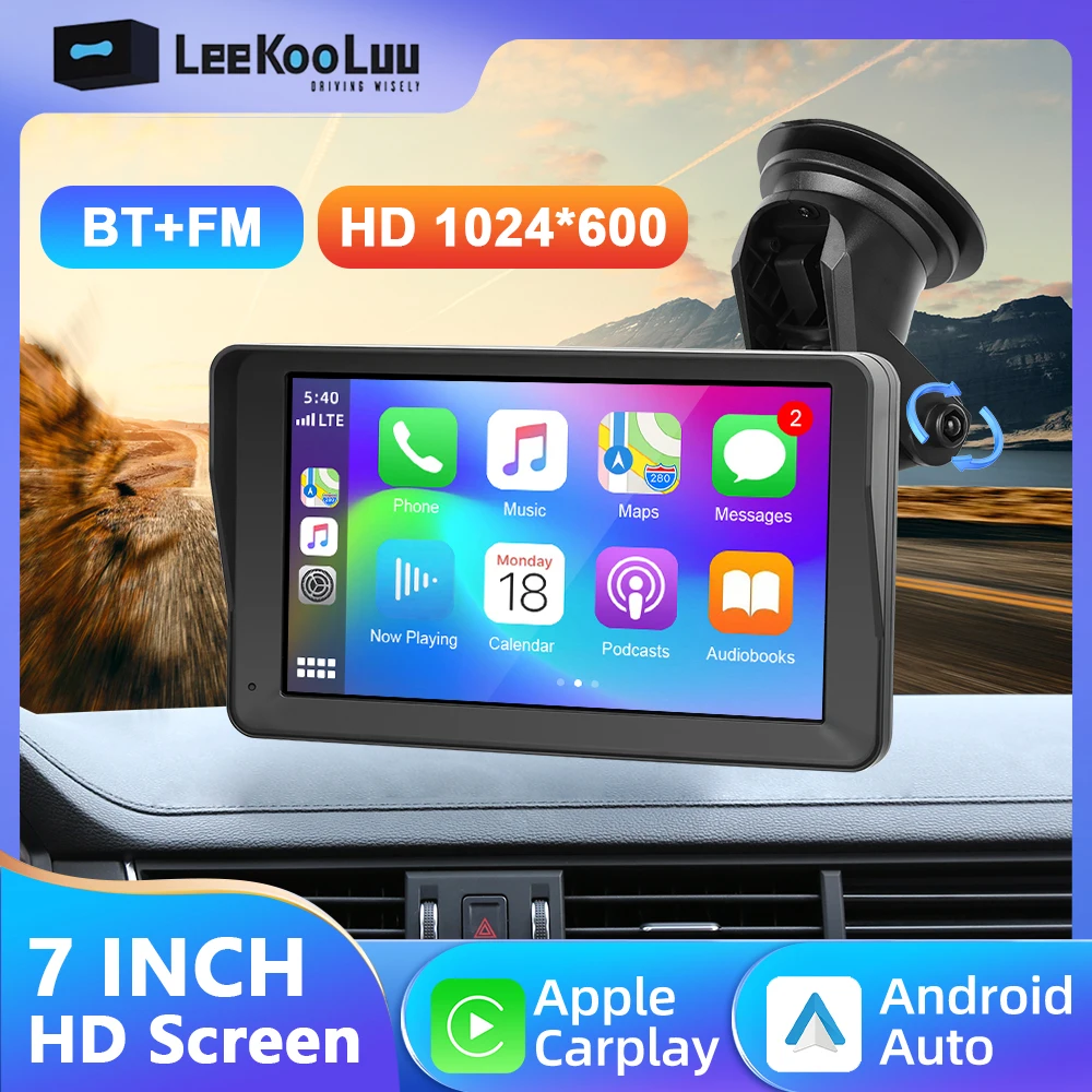 Leekooluu 7inch Carplay & Android Auto Mirror Voice Control Touch Screen Car Monitor Radio Smart Player Dashboard Camera