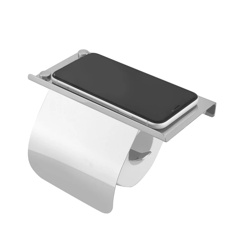 Modern Stainless Steel Wall Mount Toilet Paper Holder with Phone Shelf Roll Paper Holder Bathroom Fixture Bathroom-A51M view 3