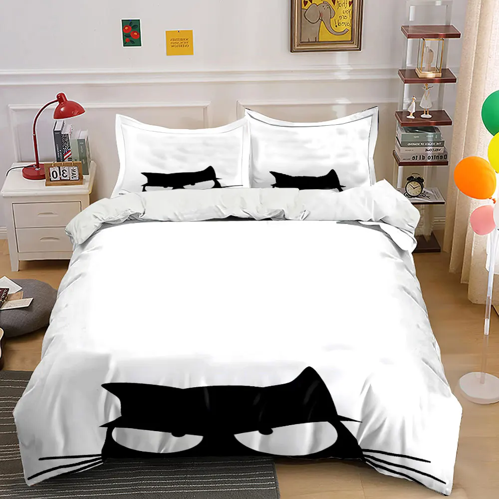 Angry black cat silhouette Print Bedding Set 1 Duvet Cover 2 Pillowcases for Adult and Children Luxury Gift Full Size