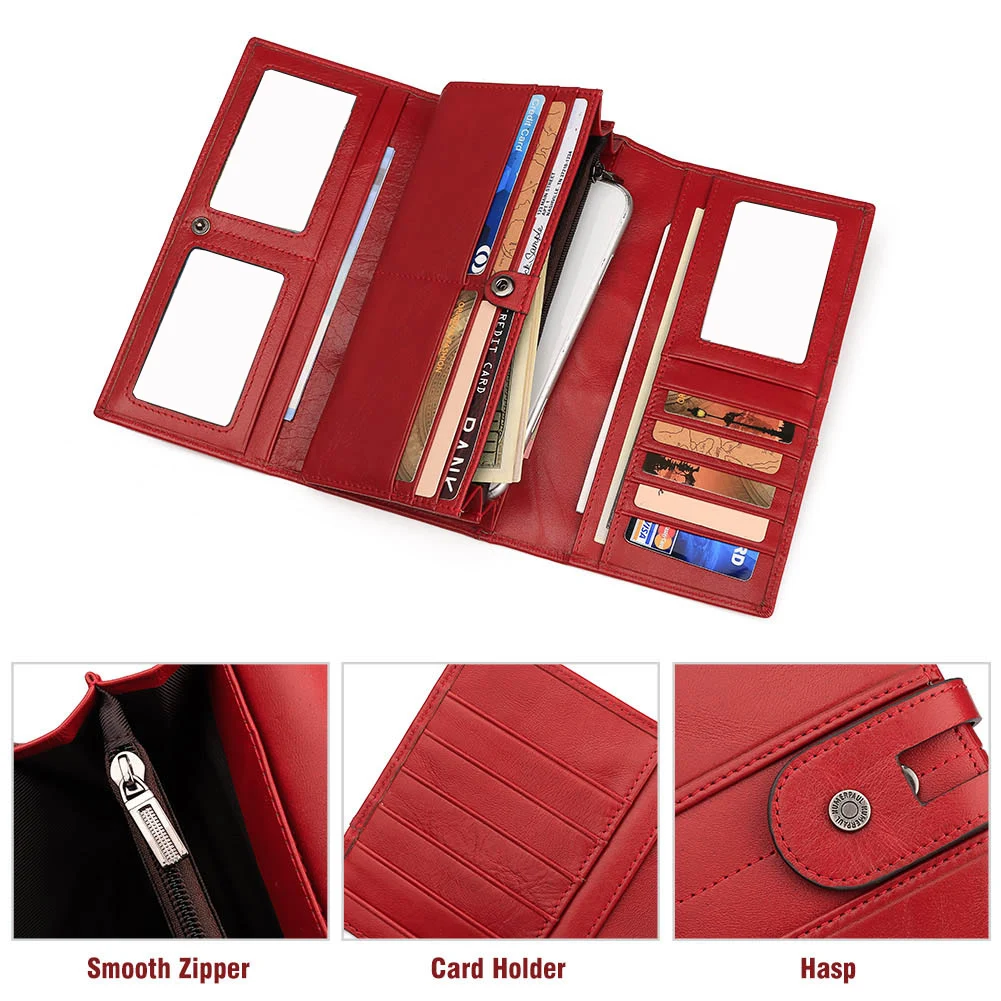 نقش جلد طبيعي المرأة محفظة طويلة مع حقيبة الهاتف سستة عملة جيب محفظة فاخرة مخلب محافظ للسيدات Portfel
