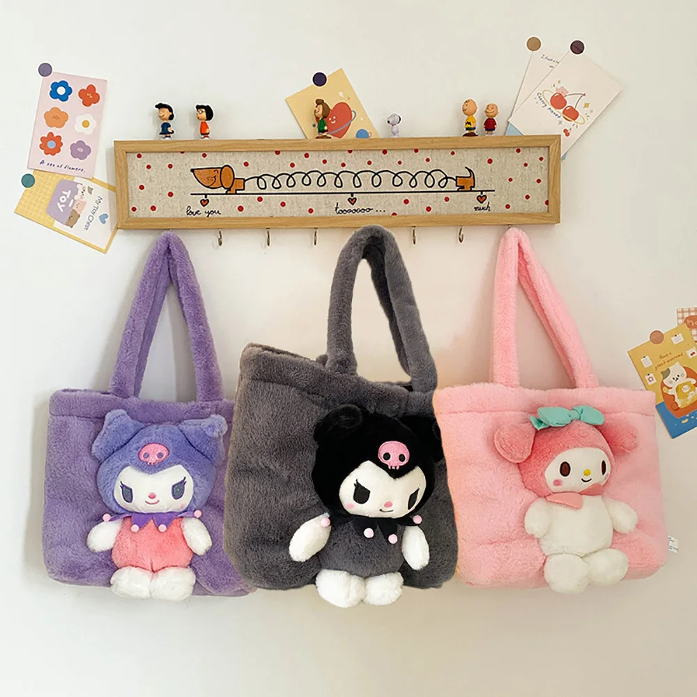 Sanrio Anime Plush Handbags Cute Cartoon Shoulder Bags Plush Doll Tote Bags Children's Satchel Kawaii Women's Fashion Backpacks