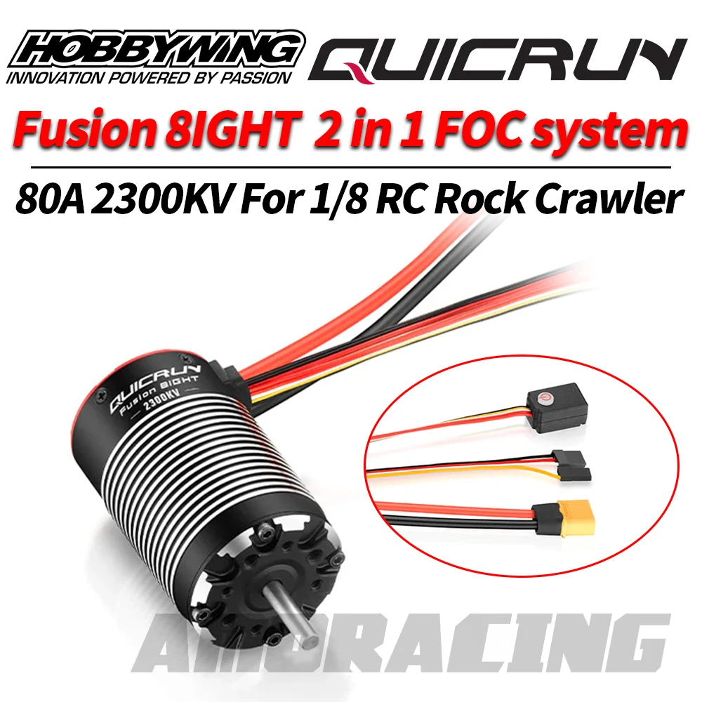 

HOBBYWING QUICRUN Fusion 8IGHT 2-IN-1 80A 2300KV Brushless Sensored Motor ESC Integrated for 1/8 RC Car Rock Crawler Power Syste