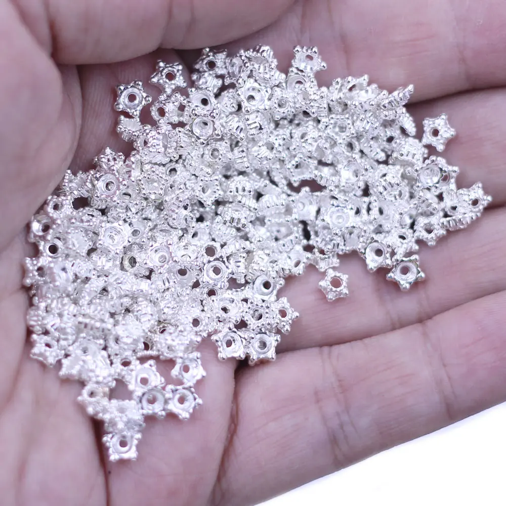 30Pcs-500Pcs Mixed Size Bronze Silver Tone Metal Flower End Bead Caps For Needlework Accessories Jewelry Making Findings