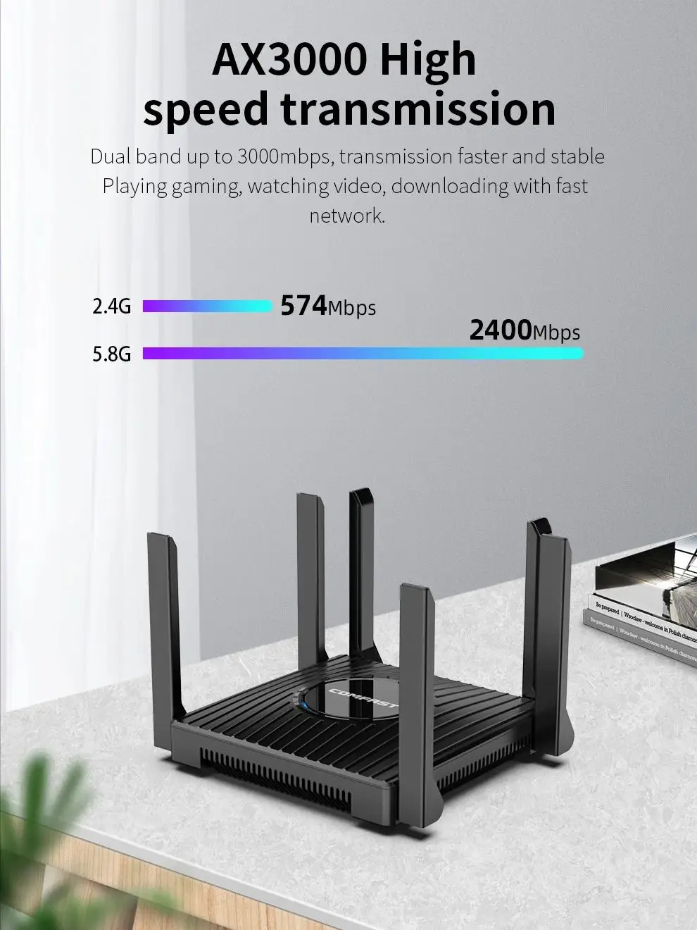 COMFAST AX3000 WiFi6 MESH Router Gigabit High Speed Roteador 2.4G&5G 6 Antenna 3000Mbps Wifi Booster Repeater Home CF-WR635AX