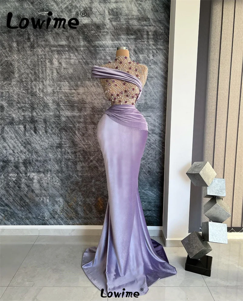 Lowime Two Designs Purple Party Dress Long Sleeves Mermaid Abendkleider 2024 Kosovo Crystal Prom Dresses Arabic Evening Gowns